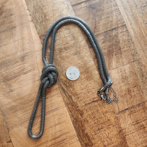 Gunmetal Grey Mesh Chain Knotted Long Statement Necklace Goth - Picture 4 of 10